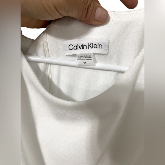 💚💙🌼NWT CALVIN KLEIN MESH INSERT DRESS. Elegant White Sleeveless Dress - Picture 7 of 9